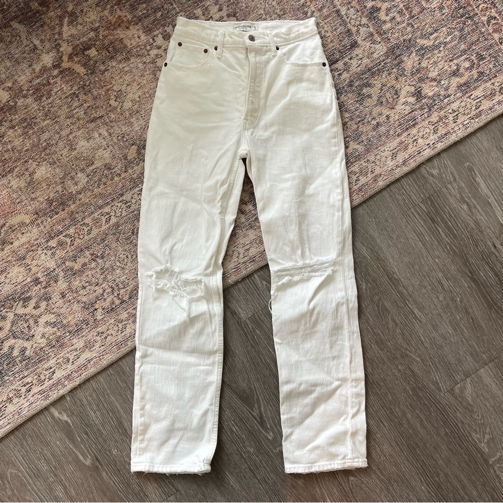 Abercrombie & Fitch High-Rise White Distressed Jeans